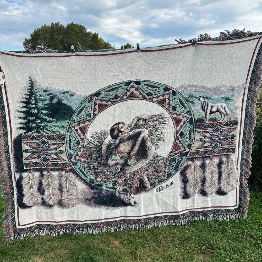 The Rug Barn‎ Shawl Dancer Throw Blanket  53x65 Multi Woven Cotton USA Cabin